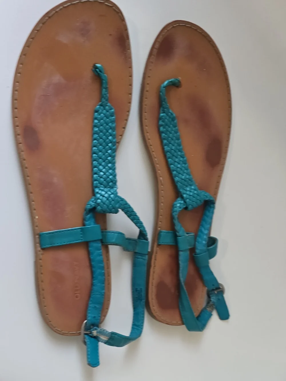 Women’s Teal Braided T-Strap Sandals